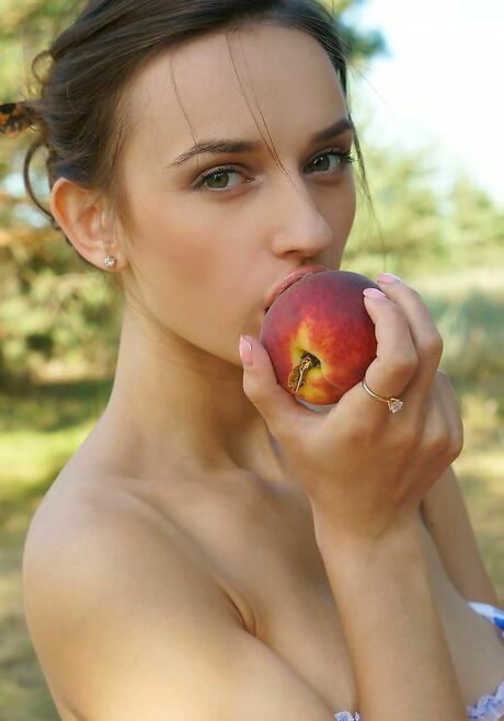 Stunning brunette teen Gloria Sol in sexy undies exposing tiny tits and jerking off outdoor