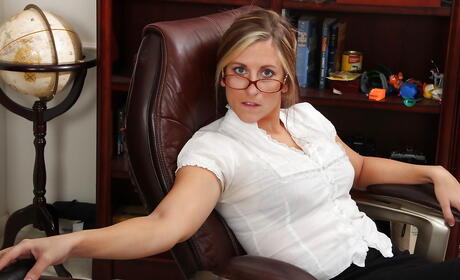 Appealing czech blond milf Kate Lynn in skirt exposing big hooters and spreading her legs 